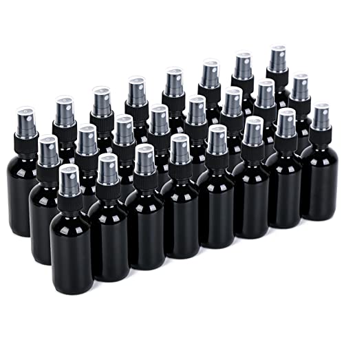 YONKAN 2oz Glass Spray Bottle Fine Mist Boston Glass Bottles with Black Fine Mist Sprayer Small Clear Bottles for Essential Oils Bath Beauty Hair  Cleaning UV Black Pack of 24